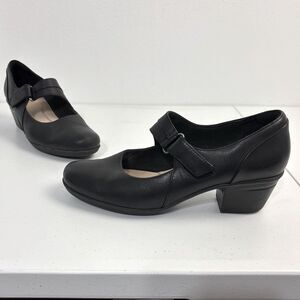 Clarks Womens 10 Emslie Lulin Mary Jane Pumps Black Leather Shoes Comfort Career